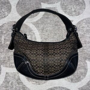 COACH 6351 Black Signature Canvas Leather Mini Shoulder Hand bag Gray Jacquard